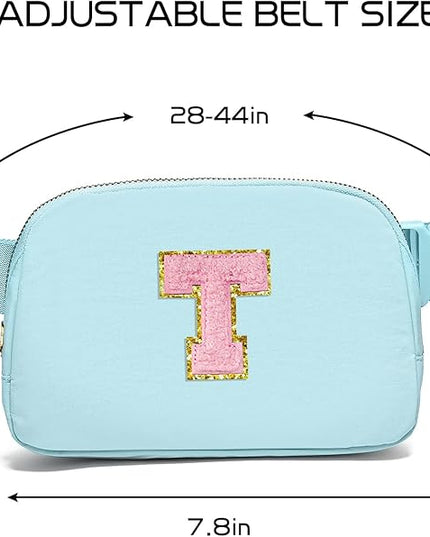 Gitus Gifts for 7 8 9 10 11 Year Old Girls Belt Bag Fanny Pack Crossbody Bags with Initial Letter Patch Birthday Gifts for Daughter Sister Friends Teen girls (Icing Blue-T)