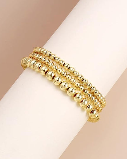 Elegance 11 designs 14K Gold Plated Bead Ball Bracelet Stretchable Elastic Gold Beaded Bracelets for Women
