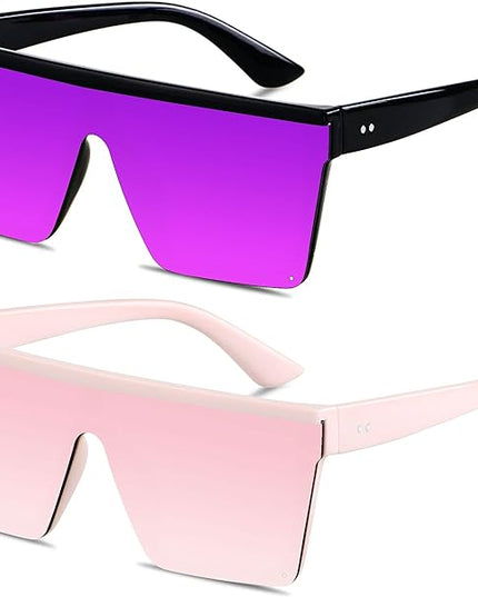 LYZOIT Square Oversized Sunglasses for Women Men Big Flat Top Fashion Shield Large UV Protection Rimless Shades