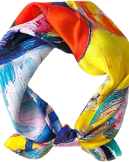 ANDANTINO 100% Mulberry Silk Scarf -21” Lightweight Square Neckerchief – Breathable Digital Printed Scarves with Gift Packed