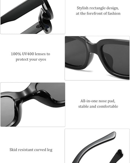 Dollger Rectangle Sunglasses for Women Men Trendy Retro Fashion Sunglasses UV 400 Protection Square Fram
