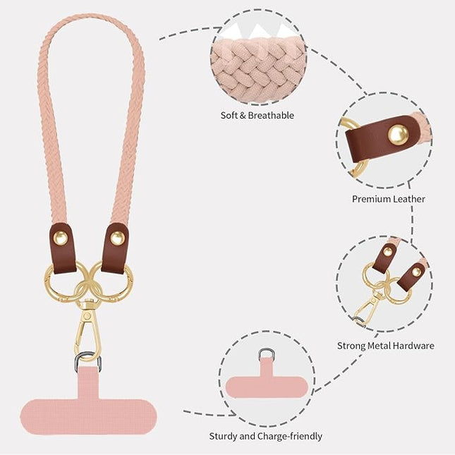 Stretchy Phone Lanyard Tether, 2 Pack Phone Leash Anti-theft Phone Strap for Anti-drop Outdoor Hiking Cycling Climbing Universal for Most Cell Phones, Pink Sands