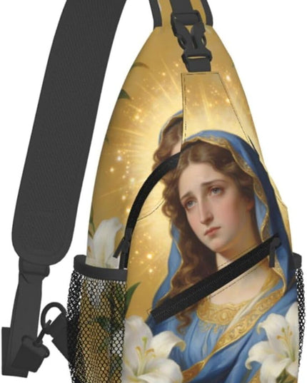 Our Lady of Guadalupe Sling Bag Crossbody Bags Clovers Chest Bag for Travel Hiking for Men Women Flower Mary 8