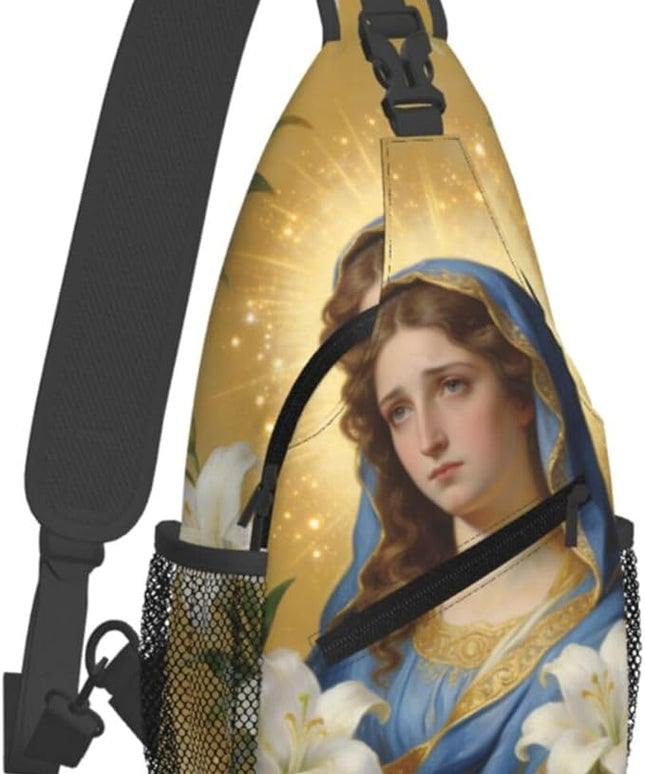 Our Lady of Guadalupe Sling Bag Crossbody Bags Clovers Chest Bag for Travel Hiking for Men Women Flower Mary 8