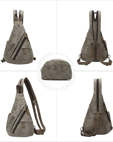 KL928 PU Leather Sling Bag - Small Crossbody Backpack Shoulder Casual Daypack Rucksack for Men Women(Dark Coffee)