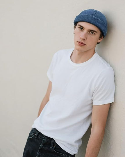 Croogo Denim Docker Hat Fashion Brimless Beanie Hat Retro Worker Skull Cap Rolled Cuff Sailor Cap Hip Hop Dancing Watch Cap
