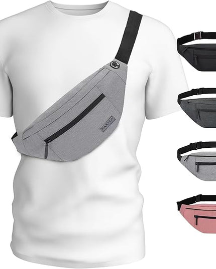 MAXTOP Large Crossbody Fanny Pack with 4-Zipper Pockets,Gifts for Enjoy Sports Festival Workout Traveling Running Casual Hands-Free Wallets Waist Pack Phone Bag Carrying All Phones