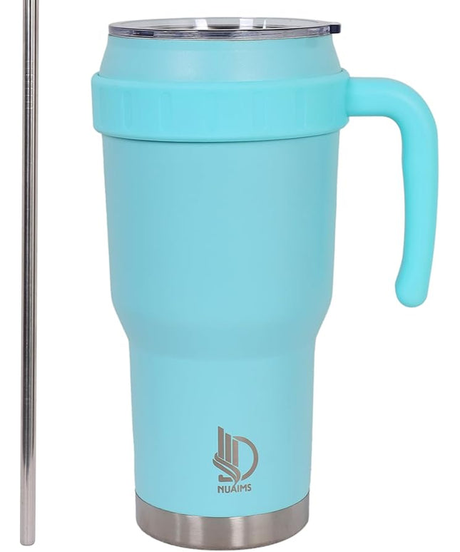 40 Oz Tumbler with Handle & Straw Lid, Insulated Stainless Steel Vacuum Flask, Double Wall Thermal Car Cup for Hot & Cold Drinks, Leak Proof, BPA Free (Light sky Blue)