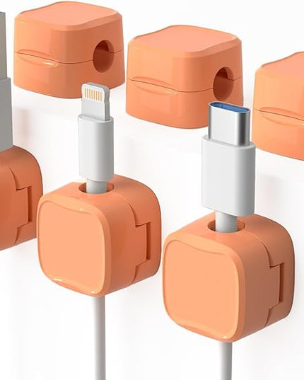 6 Pack Magnetic Cord Organizer & Cable Clips - Adjustable Under Desk Cable Management, Adhesive Wire Holder for Home, Office, Phone, Car, Wall, and Nightstand (Orange)