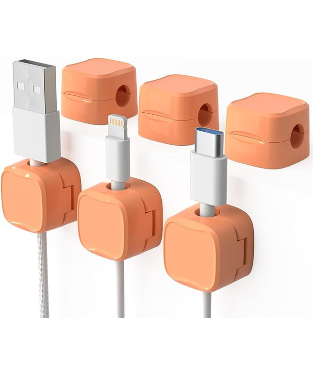 6 Pack Magnetic Cord Organizer & Cable Clips - Adjustable Under Desk Cable Management, Adhesive Wire Holder for Home, Office, Phone, Car, Wall, and Nightstand (Orange)