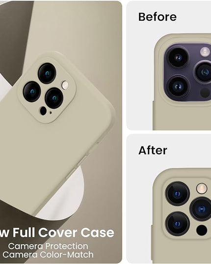 FireNova Designed for iPhone 14 Pro Case, Silicone Upgraded [Camera Protection] Phone Case with [2 Screen Protectors], Soft Anti-Scratch Microfiber Lining Inside, 6.1 inch, Khaki