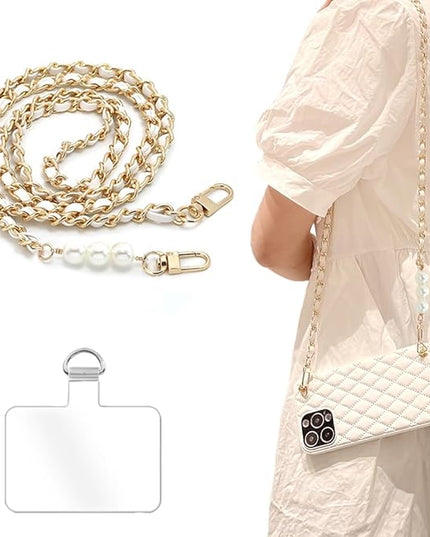 Phone Crossbody Chain Cell Phone Lanyard,Leather+Metal Shouder Strap Universal Phone Strap with Phone Tether Patches (K)
