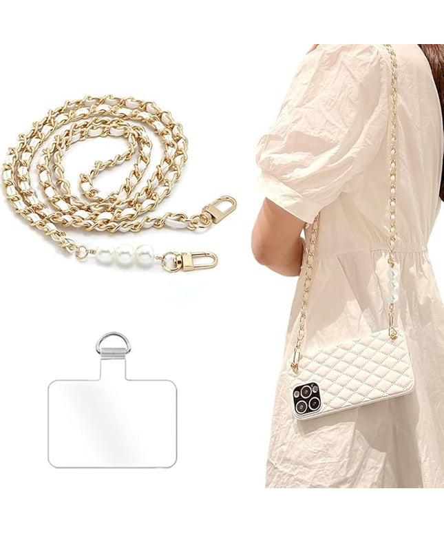 Phone Crossbody Chain Cell Phone Lanyard,Leather+Metal Shouder Strap Universal Phone Strap with Phone Tether Patches (K)