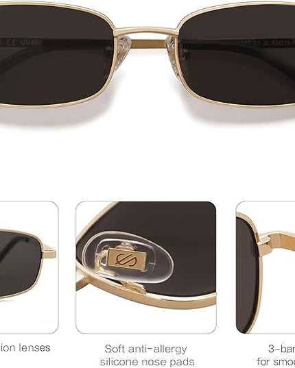 SOJOS Small Trendy Rectangle Sunglasses Womens Mens, Retro 80s 90s Y2k Chic Narrow Thin Skinny Sunnies SJ1187