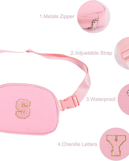 Glratn Initial Letter Fanny Pack for Girls,Patch Belt Bag,Toddler Crossbody Bags，Gifts for 3 4 5 6 7 8 9 10 11 12 Year Old Teens Kids,Christmas Graduation Gifts for Teen Girls.(Pink-M)