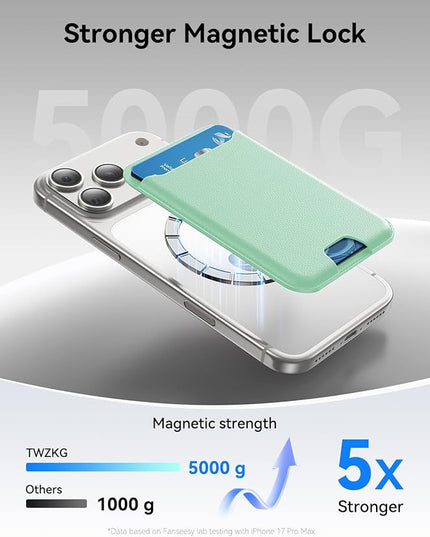 TWZKG for MagSafe Wallet, 3 Card Holder, Slim Magnetic Phone Wallet for iPhone 17/16/15/14/13/12 Pro Max Plus Air Series,RFID Blocking Vegan Leather,Light Green