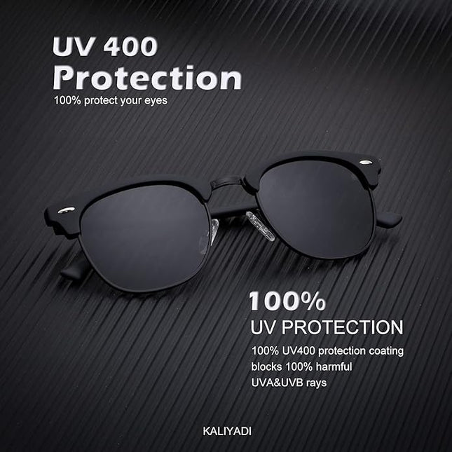 KALIYADI Polarized Sunglasses for Men and Women Semi-Rimless Frame Driving Sun glasses UV Blocking