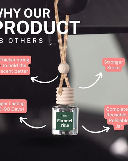 C&E Craft Co Hanging Car Air Freshener Diffuser 2 Pack, Long Lasting Fragrance Oil Car Freshener, Glass Bottle Auto Air Freshener, Made in USA (Flannel Pine)
