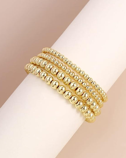 Elegance 11 designs 14K Gold Plated Bead Ball Bracelet Stretchable Elastic Gold Beaded Bracelets for Women
