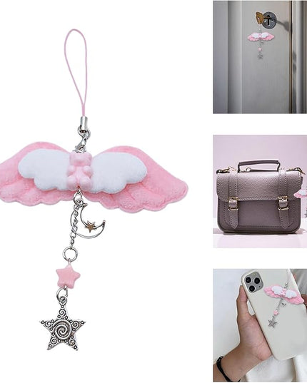 Sweet Cool Bear Wing Star Charm Pendant Chain Phone Straps Pocket Keychain Strap Hanging Decoration For Keys Bag Purse Bag Pendant Charm Decoration
