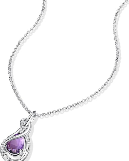 FANCIME TimelessTie Birthstone Necklace for Women White Gold Plated Sterling Silver Ribbon Design Jewelry Knot Pendant Fine Jewelry Gemstone Birthday Graduation Anniversary Christmas Gifts for Women Wife Mother Her