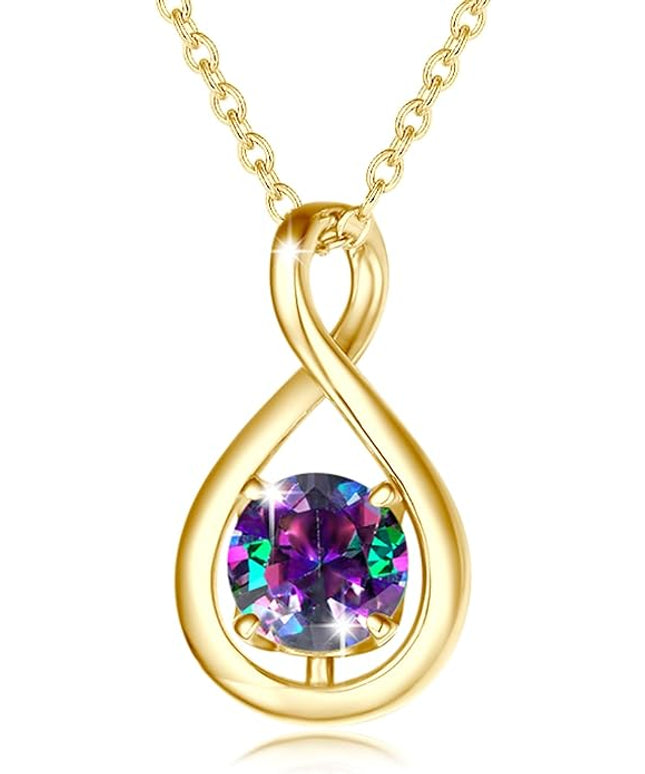FANCIME Birthstone Necklaces for Women Fine Jewelry Sterling Silver Dainty Infinity Pendant Anniversary Birthday Christmas Gifts for Her Wife Mom Lady Daughter, Chain 16"+2" Extend