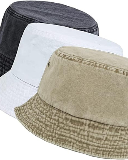 kozinu Washed Cotton Bucket Hats Packable Summer Outdoor Cap Travel Beach Sun Hat Plain Colors for Men Women