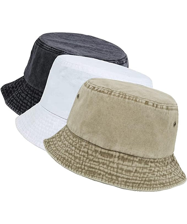 kozinu Washed Cotton Bucket Hats Packable Summer Outdoor Cap Travel Beach Sun Hat Plain Colors for Men Women