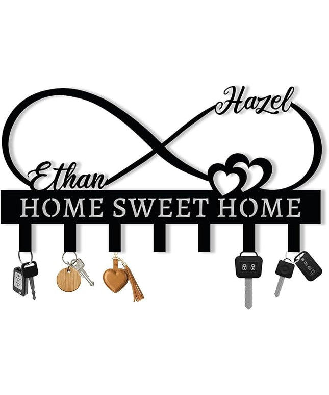 Personalized Metal Couple's Name Key Holder, Custom Infinity Key Hook,Metal Wall Mount Custom Name Hooks, Name Letter Wall Decoration Key Hooks, Key Hanger Decor, Key Organizer for Room, Wedding Gift