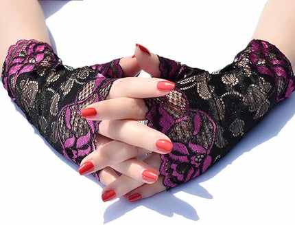 Women's Short Lace Gloves Fingerless for Driving Wedding Wrist Length Bridal Prom Gloves