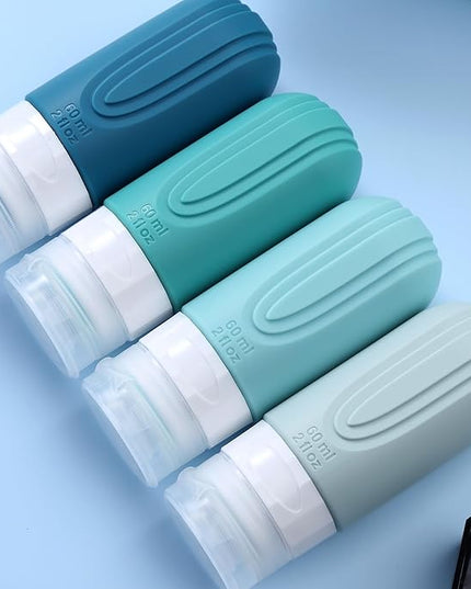 Travel Bottles for Toiletries, Tsa Approved 2oz Travel size Bottles, BPA Free Leak Proof Travels Toiletry Containers, Traveler Accessories with Toiletry Bag for Shampoo Liquid (4 Pack)