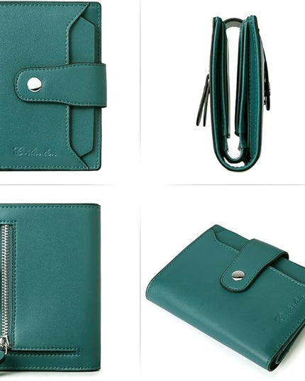 BOSTANTEN Women Leather Wallet RFID Blocking Small Bifold Zipper Pocket Wallet Card Case Purse with ID Window