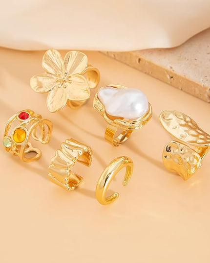 Chunky Rings for Women Adjustable Thick Rings Set Trendy Statement Stackable Ring for Women Chunky Jewlery Irregular Dome Flower Finger Knkuckle Thumb Ring