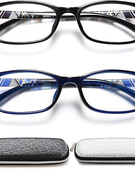 EYEURL 2 Pack Reading Glasses for Men Women - Blue Light Blocking Computer Reader 1.50 Women Lightweight TR90 Flexible Eyeglasses Anti Glare UV Ray Eyestrain