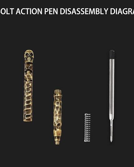 Vintage Bolt Action Pen: Heavy Brass Ballpoint Pen – luxury Skull Design, Refillable for Smooth Writing