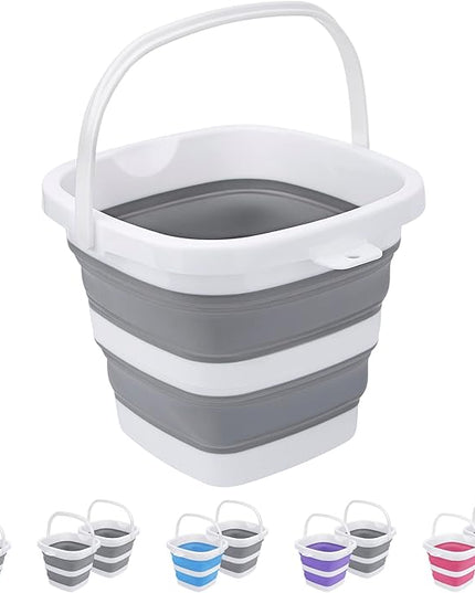 Collapsible Bucket, 5L 1.3Gallon Small Cleaning Mop Buckets for Household Outdoor Car Washing Tub Plastic Foldable Portable Camping Beach Sand Water Pot Pail Space Saving Square