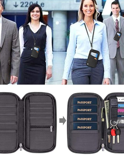 RFID Family Passport Wallet Holder Waterproof, Travel Document Organizer Credit Card Clutch Bag for Men Women
