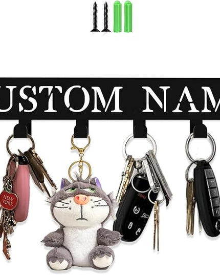 Hppybiry Personalized Metal Key Rack Hooks, Key Holder Wall Mounted Key Hooks, Name Theme Wall Decoration Hooks, Key Hanger Organizer for Living Room, Entryway, Bathroom, Office Decor(Middle)