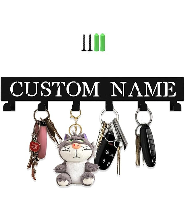 Hppybiry Personalized Metal Key Rack Hooks, Key Holder Wall Mounted Key Hooks, Name Theme Wall Decoration Hooks, Key Hanger Organizer for Living Room, Entryway, Bathroom, Office Decor(Middle)