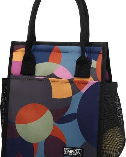 Fmeida Insulated Lunch Bag Women, 6.75L Small Lunch Bags with Multiple Pockets, Reusable Thermal Cooler Tote for Work, Office, Picnic, Travel | Hook and Loop Closure, Multicolor