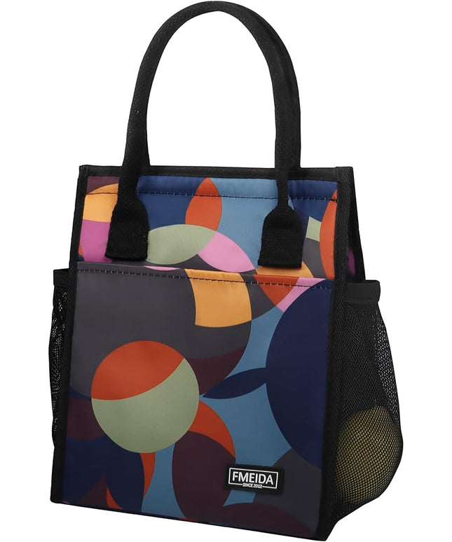 Fmeida Insulated Lunch Bag Women, 6.75L Small Lunch Bags with Multiple Pockets, Reusable Thermal Cooler Tote for Work, Office, Picnic, Travel | Hook and Loop Closure, Multicolor