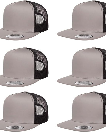 Yupoong 5-Panel YP Classic Trucker Cap | High Profile Flat Visor Snapback | OSFM | Bulk Packs Available