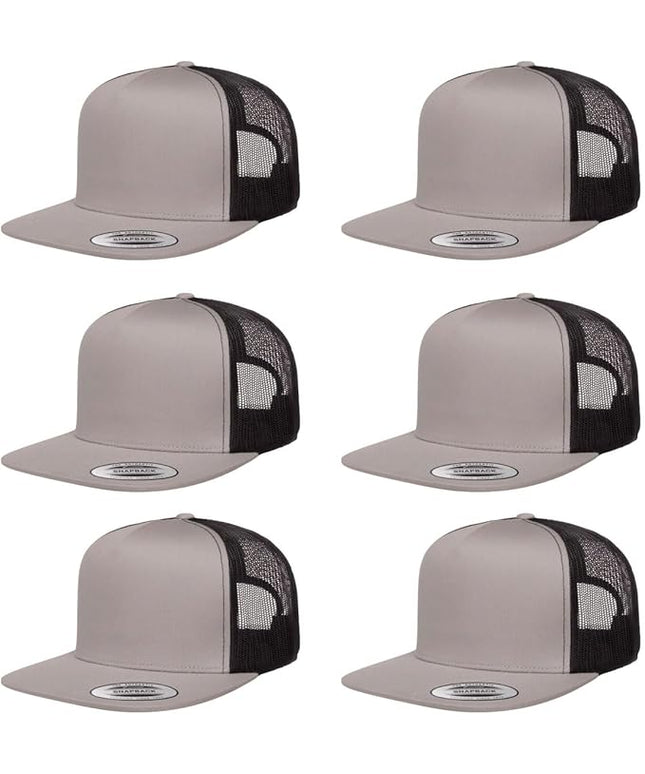 Yupoong 5-Panel YP Classic Trucker Cap | High Profile Flat Visor Snapback | OSFM | Bulk Packs Available
