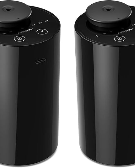 Airversa Waterless Diffuser for Essential Oil, Car Diffsuer, Battery Operated Nebulizer, 0.7 Fl Oz/ 20mL, Mini Scent Air Machine, 3 Timers & 3 Mist Levels for Home, Room, Office - AN6 Black 2 Pack