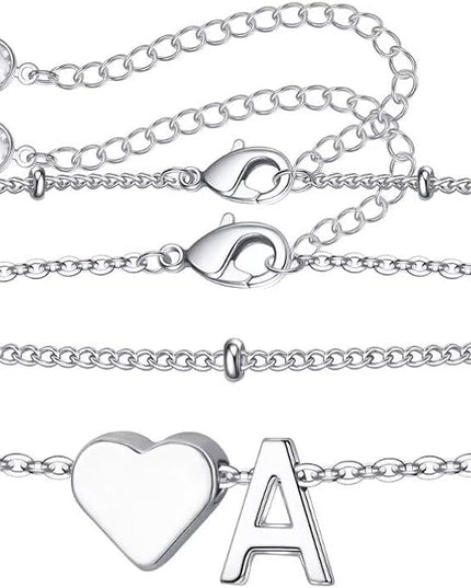 M MOOHAM Valentines Day Gifts for Kids Teen Girls -14K-Gold-Plated Heart Initial A-Z Bracelets for Women Girl Dainty Gold Bracelets Birthday Valentines Gifts for Women Her Teenage Girls Kid Teen Gift