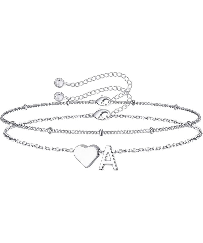 M MOOHAM Valentines Day Gifts for Kids Teen Girls -14K-Gold-Plated Heart Initial A-Z Bracelets for Women Girl Dainty Gold Bracelets Birthday Valentines Gifts for Women Her Teenage Girls Kid Teen Gift