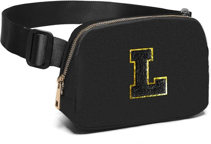 Gitus Belt Bag Fanny Pack Crossbody Bags with Initial Letter Patch Gifts for Wife Older Women Mother Coworker Bridesmaid Anniversary Travel Gifts Beach Gifts (Black-L)