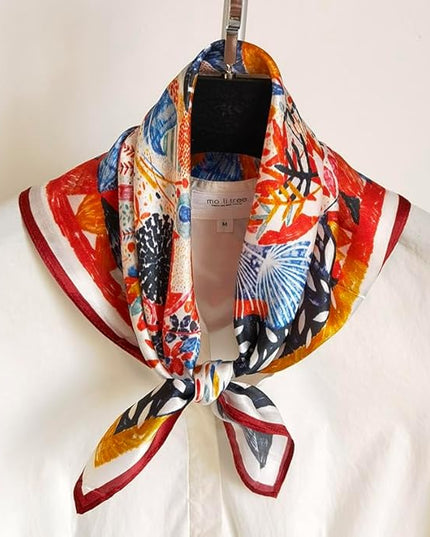 ANDANTINO 100% Mulberry Silk Scarf -21” Lightweight Square Neckerchief – Breathable Digital Printed Scarves with Gift Packed