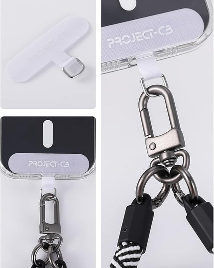 project-cb Phone Tether Tab 2 Pack,Universal Phone Lanyard Patch Without Adhesive,Phone Strap Replacement Part for Cell Phone (White&Clear)