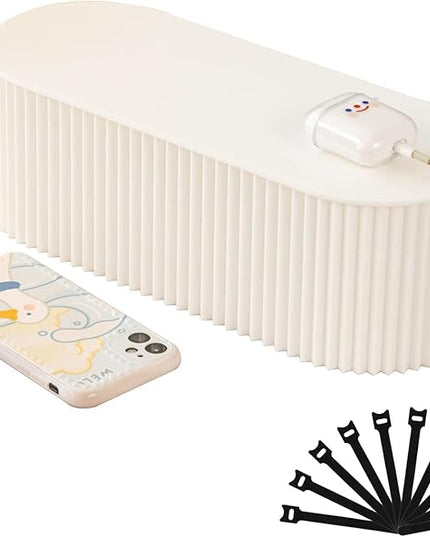 FABROK Cable Management Box with 10 Cable Ties, Organizer Box for Power Strips, Surge Protectors, Chargers, Adapters, TV Computer Wires Cable Hider Box for Home/Office (Small/White)